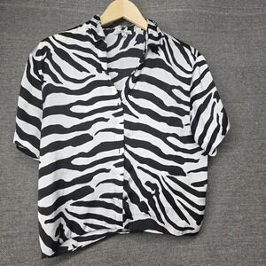 Cloudchaser Zebra Print Short Sleeve Button Down Shirt Black White 1W105144R‎ M